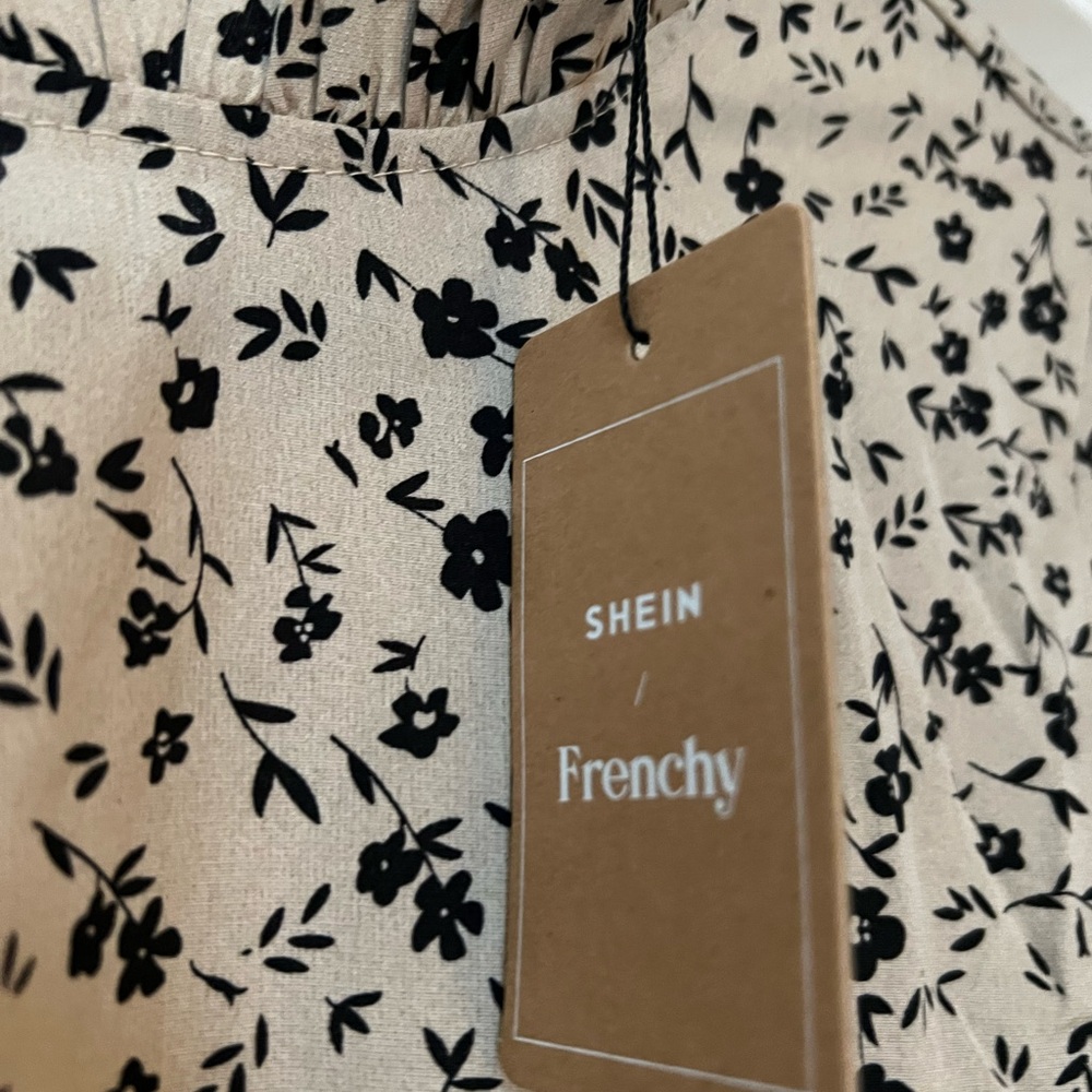 SHEIN Floral Blouse - Black and Cream